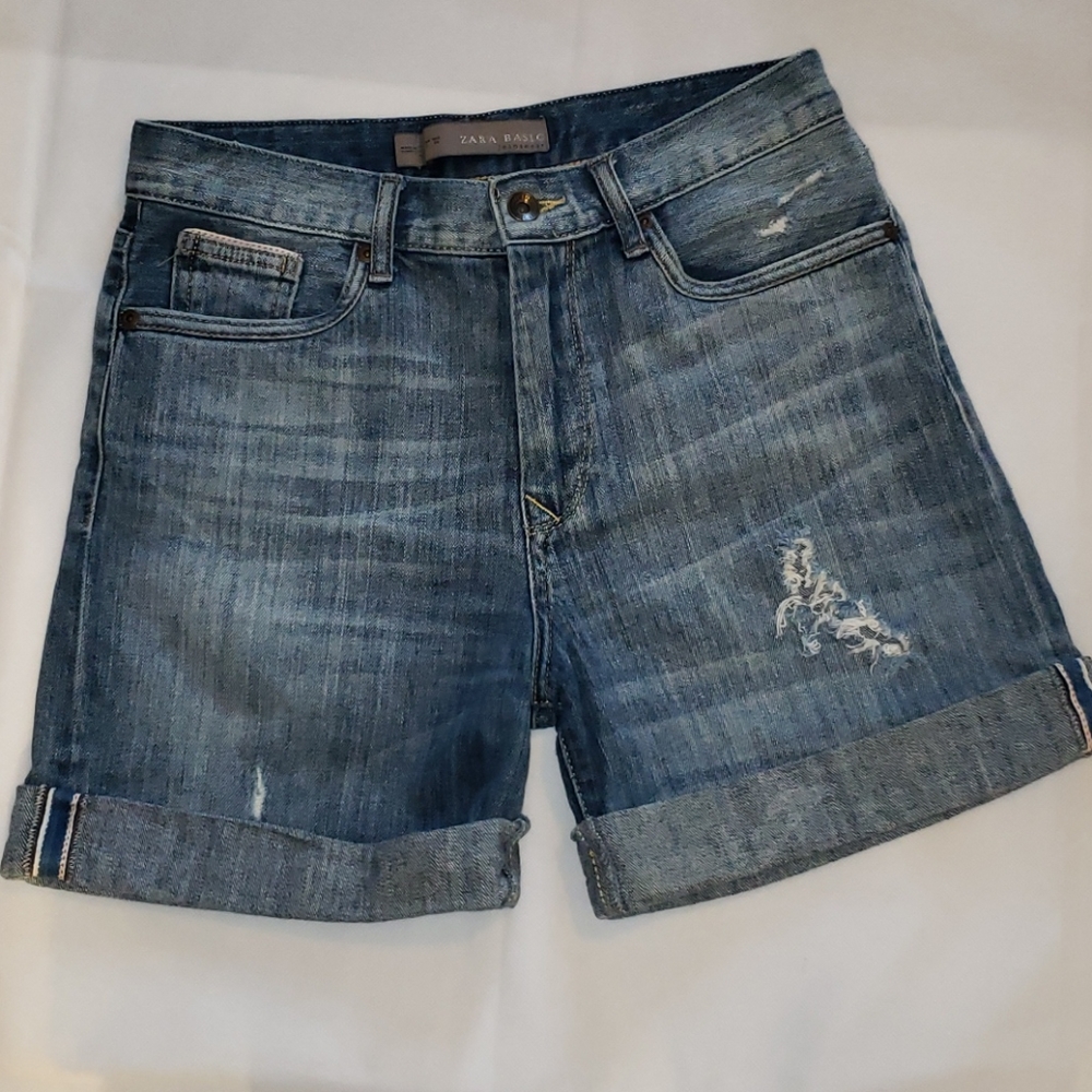 Zara Cuffed Distressed Hi Rise Jean Shorts